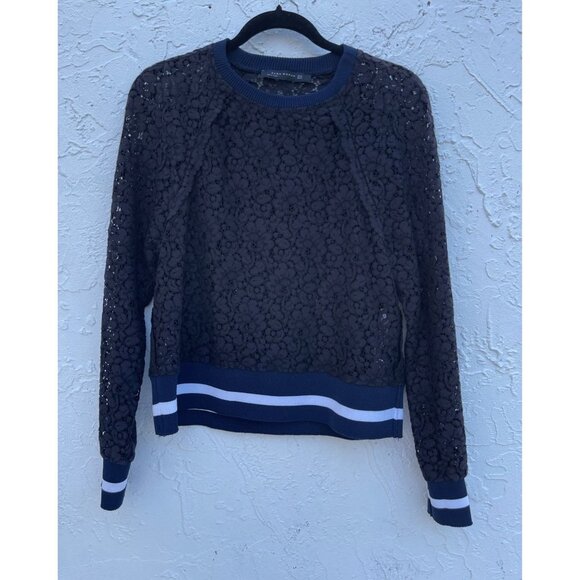 Zara Womens Pullover Long Sleeve Lace Sweater Top Blue Sz XS - Picture 1 of 7